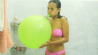 Sexy Camylle Blows plays And Rides Your Huge Green Balloon In The Shower