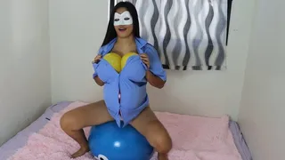 Sexy Kate Suffs Herself With Big Pregnant Belly And HUGE Balloon Boobs While On A Yoga Ball