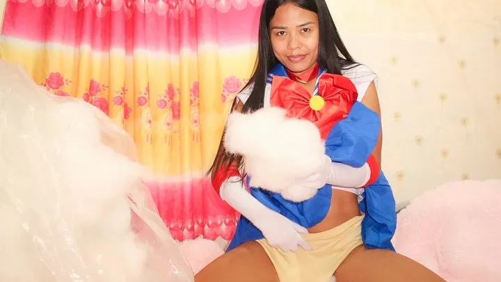 Sexy Camylle As Sailor Moon Stuffs Cotton Into Her Panties