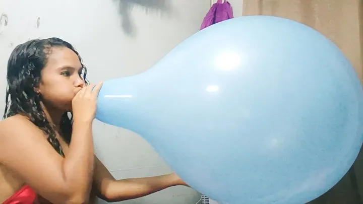 Sexy Juju Blows To Pop Your Big Blue Balloon In Red Lingerie