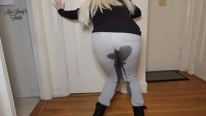 Miss Lacey Can't Make it to the Toilet, Wetting and Flooding Her Favorite Tight Jeans with Pee