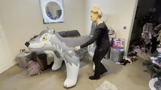 Big inflatable wolf humping then smoking time followed by cigarette burn pop