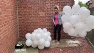 Mass of balloons popping smoking cigarette pop