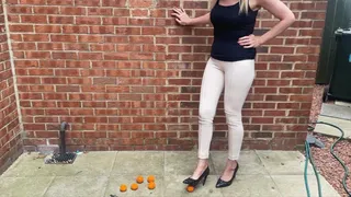 6 oranges crushed with high heels