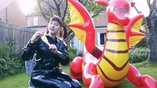 Dragon eggs Balloon blowing and sit popping in PVC wear
