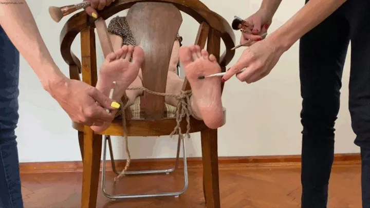 TICKLING TIED UP FEET IN A TICKLE CHAIR