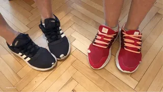 TWO GIRLS WORN GYM SHOES TOE WIGGLING INSIDE SNEAKERS