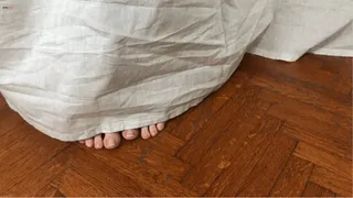 LONG TOES WIGGLING HIDING BEHIND CURTAINS