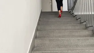 LOST SHOE GIRL RUNNING UP THE STAIRS IN HIGH HEELS (SCENE 3)