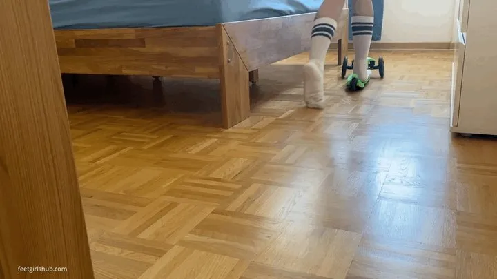 KIRA RIDING KICK SCOOTER IN BOYFRIENDS SWEATY SOCKS