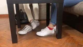 SECRETLY TOUCHING HER SHOES UNDER SCHOOL DESK TWO HOT STUDENTS IN SNEAKERS