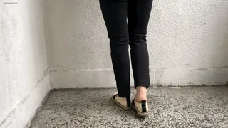 BLISTERS ON HER SORE FEET IN SMALL SIZE FLATS