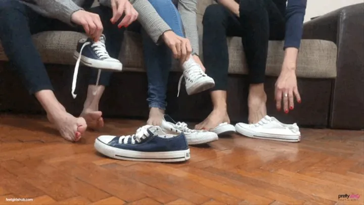 THREE GIRLS STINKY CONVERSE SNEAKERS SHOE SWAP AND SIX STINKY SOLES FOOTSIE