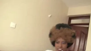 Ebony slut from Africa riding white cock in bedroom