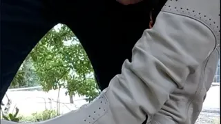 Cum on boots in public park