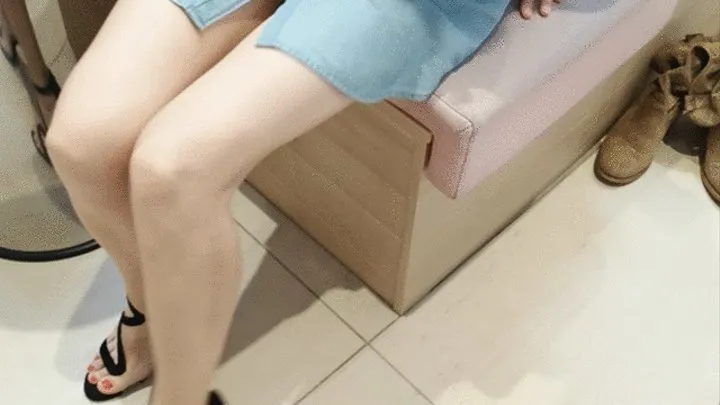 Shoe store crossed legs orgasm