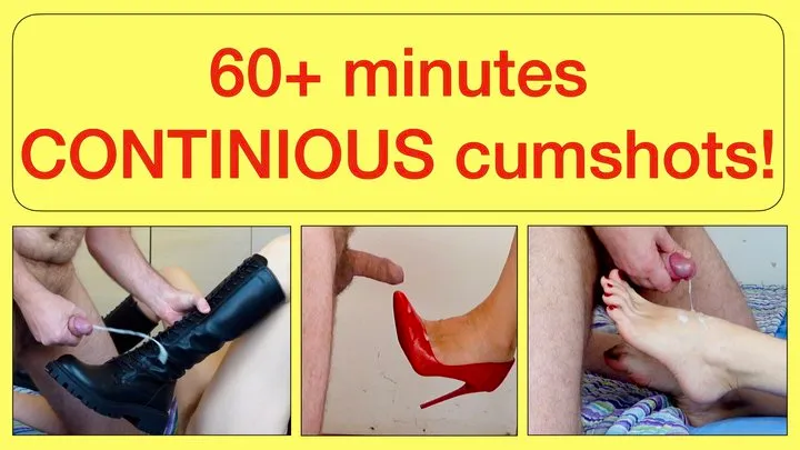 One HOUR of NON-STOP cumshots on feet, boots, shoes and high heels