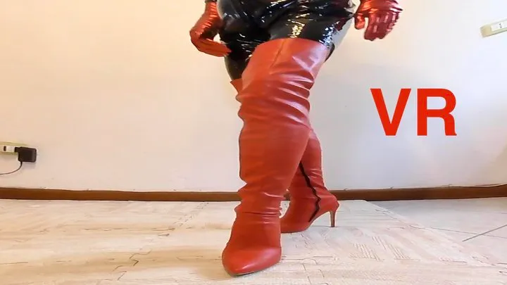 Catsuit and long boots posing in VR