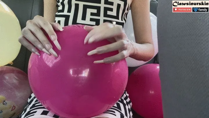 nails poping balloons and ball in the car