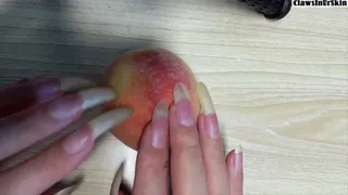 Stick and making holes with my nails in fruit