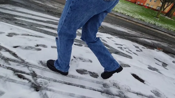 Sophie's Candid Dr Martens Boots Walking In The Snow