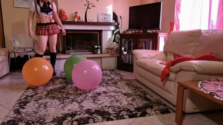 Balloon bounce chill-out for naughty schoolgirl