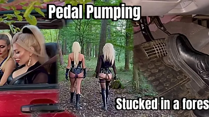 Pedal Pumping TWO BLONDES Stucked in a forest with a Forester