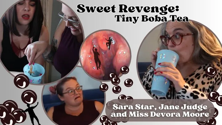 Sweet Revenge: Tiny Boba Tea for the Cheez-it Thief ft OctoGoddess, Sara Star and Jane Judge Giantess Vore with Endoscope Close-up