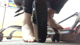 Candid Barefoot Shoe Dipping Librarian at Work Under Desk