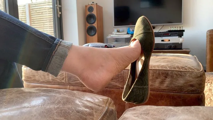 Toms Sage Flats Candid Shoe Dangling on the Sofa