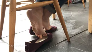 Purple Ballet Flats Under-Table Candid Dipping Shoeplay - Part 2