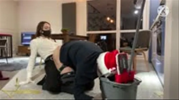 Santa Claus fucked hard in the ass with face in the bucket