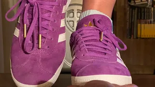 Purple Adidas Gazelle shoejob by Mistress Monica