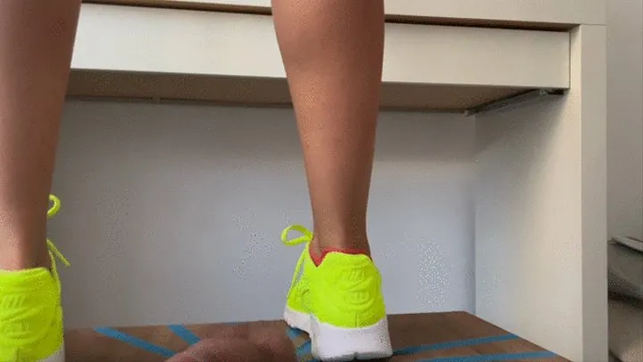 Stand on his cock and balls with my yellow nike 90