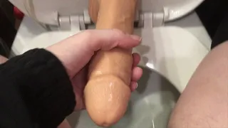 Peeing on and Stroking Your Huge Dick on the Toilet