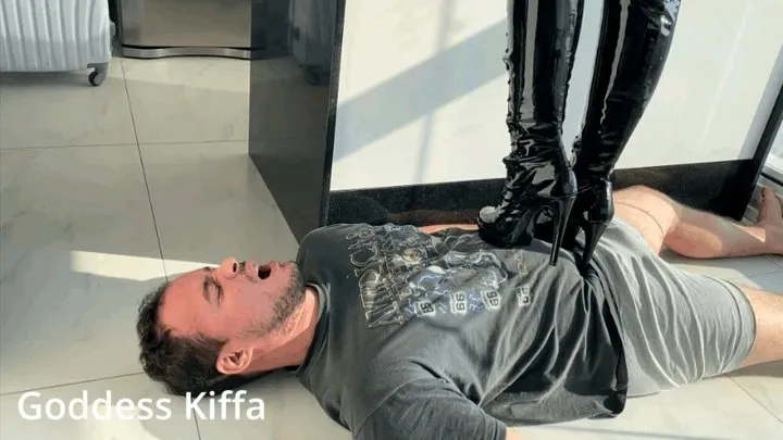 Goddess Kiffa - High heels Trampling with 2 different Sexy Vinyl Boots - TRAMPLING - FOOT DOMINATION - BOOTS WORSHIP - VINYL BOOTS - COCK TRAMPLE - FOOT HUMILIATION - AMATEUR - HUMILIATION - LEATHER - SKIN MARKS - FOOT SLAP