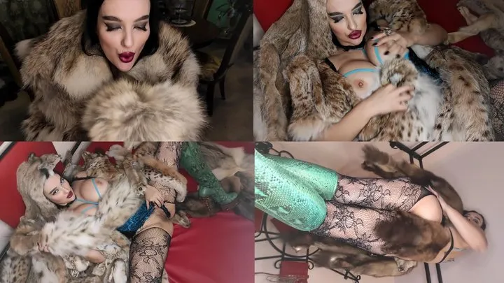 Goddess plays with new thick fur taxidermy pelts