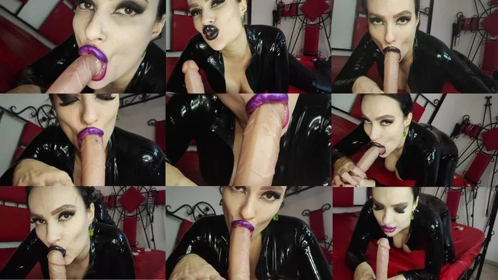 Lipstick blowjob from latex bimbo