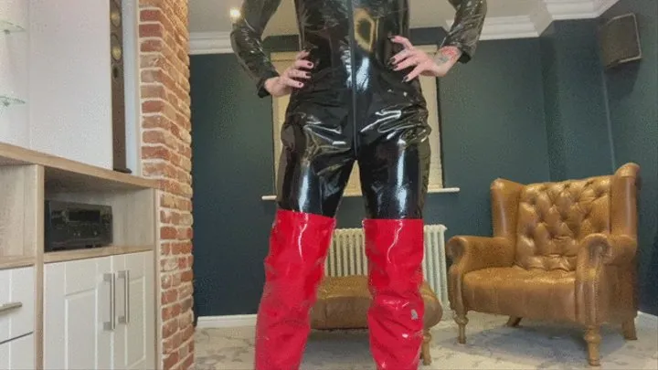 POV Blowjob by a Dom in Latex and red thigh boots