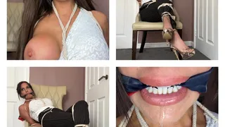 Charlie Monaco finds herself in a roped up, cleave gag predicament