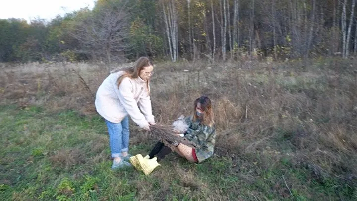 Tickling Pussy With Grass In The Field