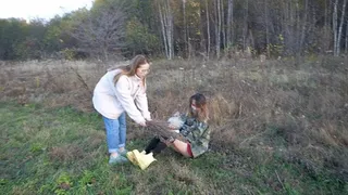 Tickling Pussy With Grass In The Field