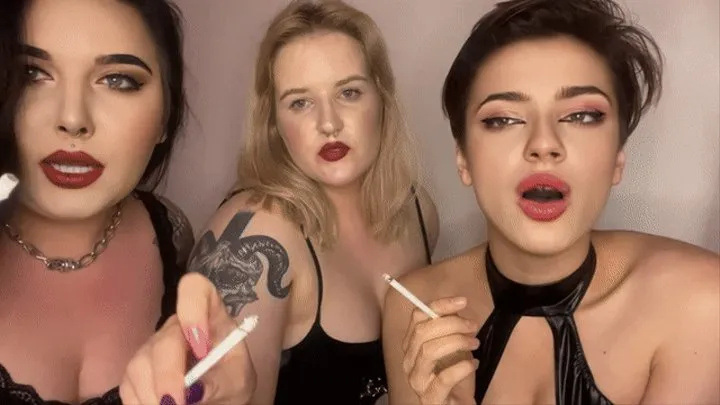 3 dommes will fill your mouth with ash - Human Ashtray POV
