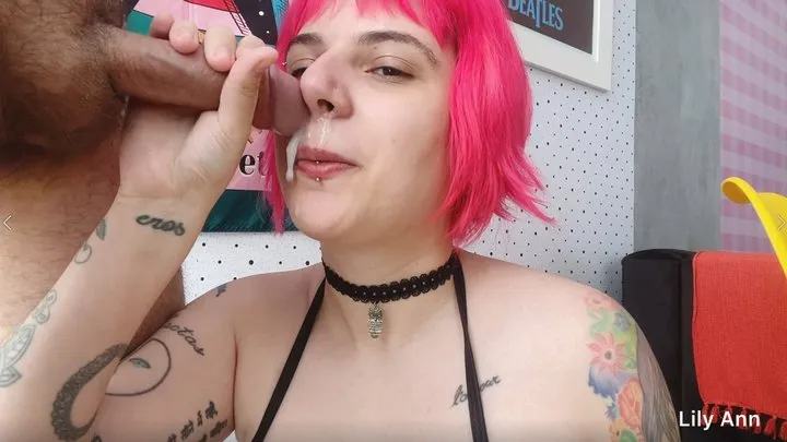 eating my own snot and jerking a cock until he cums on my nose