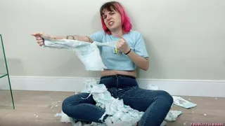 destroying diapers and spitting on them