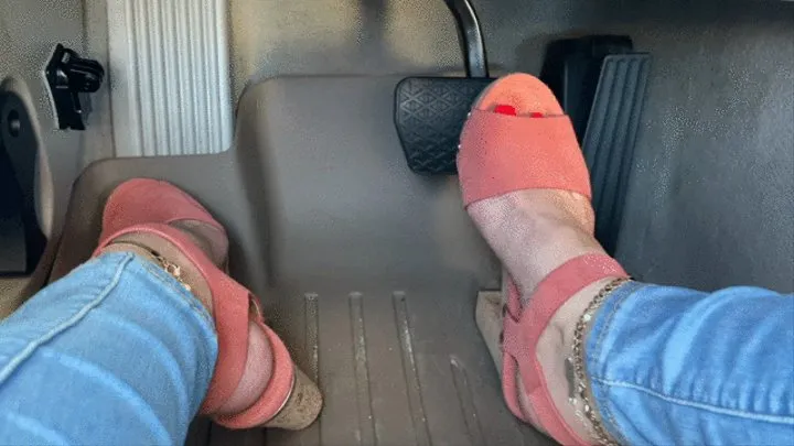 Driving the BMW in Chunky High Heel Sandals & Barefoot With Barefoot on the Dash