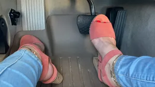 Driving the BMW in Chunky High Heel Sandals & Barefoot With Barefoot on the Dash