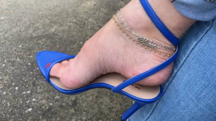 Extreme Arches Shoe Play, Dangling, & Walking in Strappy Blue High Heels