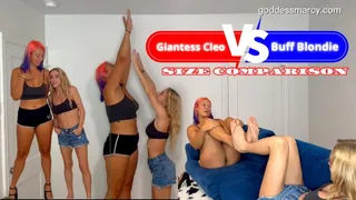 Size Comparison #15 - Giantess Cleo VS Buff Blondie