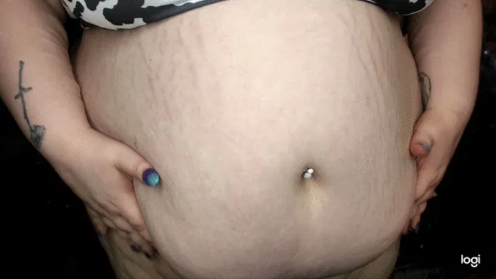 BBW Cow Up Close Pierced Belly Play